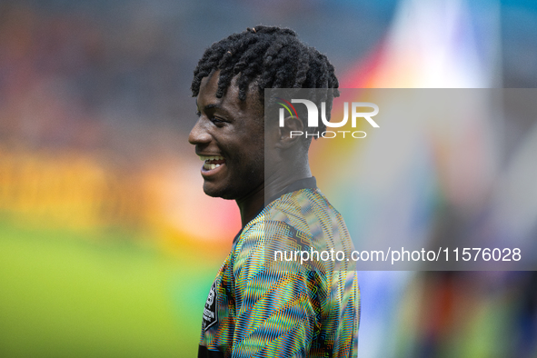 Houston Dynamo midfielder Brooklyn Raines (35) warms up ahead of a match against Real Salt Lake at Shell Energy Stadium in Houston, Texas, o...