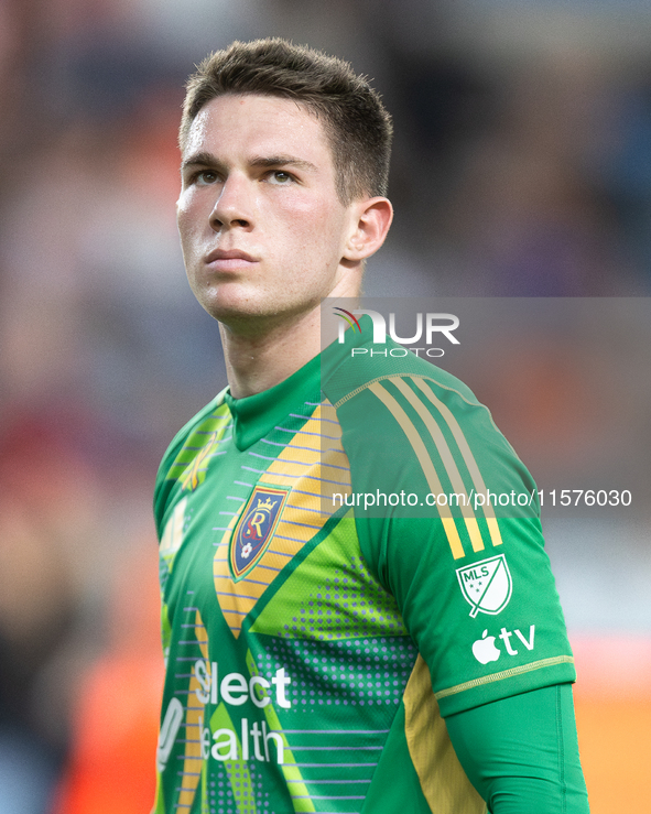 Real Salt Lake goalkeeper Gavin Beavers during a match between Houston Dynamo and Real Salt Lake at Shell Energy Stadium in Houston, Texas,...