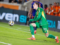 Moments after Houston Dynamo player Griffin Dorsey scores a goal, Real Salt Lake goalkeeper Gavin Beavers (35) angrily throws the ball durin...