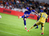 Houston Dynamo midfielder Coco Carrasquilla kicks the ball during a match between Houston Dynamo and Real Salt Lake at Shell Energy Stadium...