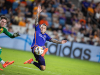 Houston Dynamo midfielder Sebastian Kowalczyk (27) blocks a kick from Real Salt Lake goalkeeper Gavin Beavers (35) during a match between Ho...