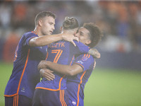 Houston Dynamo celebrate after a goal during a match between Houston Dynamo and Real Salt Lake at Shell Energy Stadium in Houston, Texas, on...