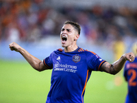 Houston Dynamo forward Ezequiel Ponce (10) celebrates after scoring a goal during a match between Houston Dynamo and Real Salt Lake at Shell...