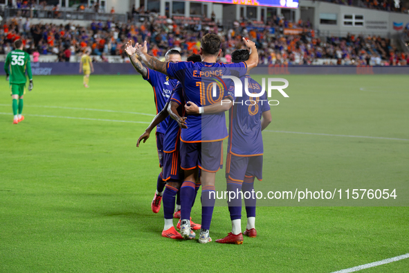 Houston Dynamo celebrate after a goal during a match between Houston Dynamo and Real Salt Lake at Shell Energy Stadium in Houston, Texas, on...