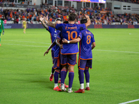 Houston Dynamo celebrate after a goal during a match between Houston Dynamo and Real Salt Lake at Shell Energy Stadium in Houston, Texas, on...