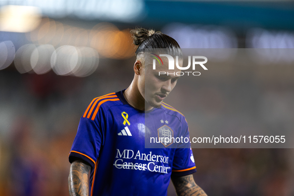 Houston Dynamo midfielder Sebastian Kowalczyk (27) during a match between Houston Dynamo and Real Salt Lake at Shell Energy Stadium in Houst...