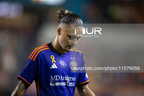 Houston Dynamo midfielder Sebastian Kowalczyk (27) during a match between Houston Dynamo and Real Salt Lake at Shell Energy Stadium in Houst...