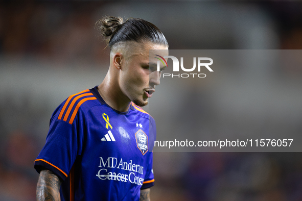 Houston Dynamo midfielder Sebastian Kowalczyk (27) during a match between Houston Dynamo and Real Salt Lake at Shell Energy Stadium in Houst...