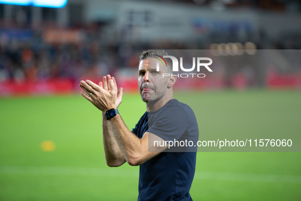 Houston Dynamo coach Ben Olsen during a match between Houston Dynamo and Real Salt Lake at Shell Energy Stadium in Houston, Texas, on Septem...