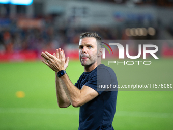 Houston Dynamo coach Ben Olsen during a match between Houston Dynamo and Real Salt Lake at Shell Energy Stadium in Houston, Texas, on Septem...