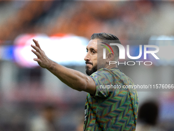 Houston Dynamo team captain Hector Herrera waves at fans during a match between Houston Dynamo and Real Salt Lake at Shell Energy Stadium in...