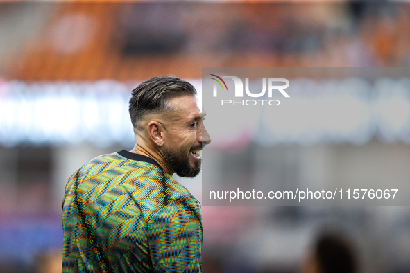 Houston Dynamo team captain Hector Herrera smiles at fans during a match between Houston Dynamo and Real Salt Lake at Shell Energy Stadium i...