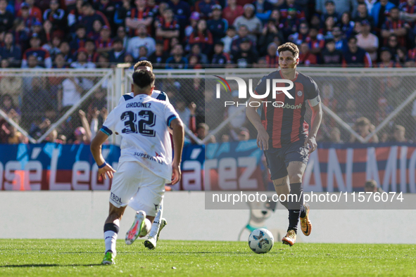 Gaston Campi of San Lorenzo plays the ball during a match between San Lorenzo and Velez as part of Copa de la Liga 2024 at Estadio Pedro Bid...