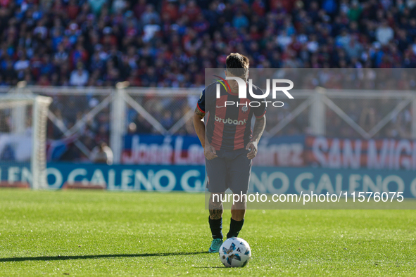 Matias Reali of San Lorenzo plays the ball during a match between San Lorenzo and Velez as part of Copa de la Liga 2024 at Estadio Pedro Bid...