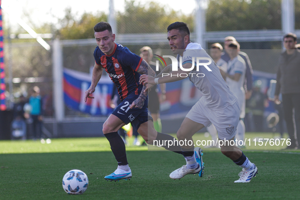 Malcom Braida of San Lorenzo plays the ball during a match between San Lorenzo and Velez as part of Copa de la Liga 2024 at Estadio Pedro Bi...