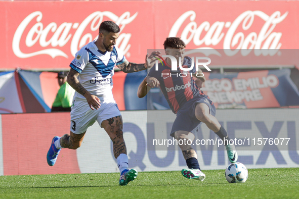 Matias Reali of San Lorenzo plays the ball during a match between San Lorenzo and Velez as part of Copa de la Liga 2024 at Estadio Pedro Bid...