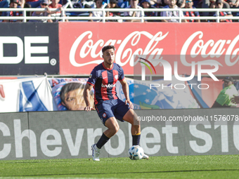 Gonzalo Lujan of San Lorenzo plays the ball during a match between San Lorenzo and Velez as part of Copa de la Liga 2024 at Estadio Pedro Bi...