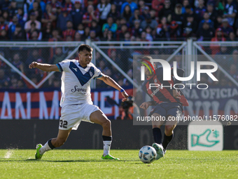 Nahuel Bustos of San Lorenzo plays the ball during a match between San Lorenzo and Velez as part of Copa de la Liga 2024 at Estadio Pedro Bi...