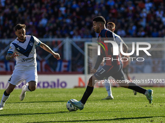 Nahuel Bustos of San Lorenzo plays the ball during a match between San Lorenzo and Velez as part of Copa de la Liga 2024 at Estadio Pedro Bi...