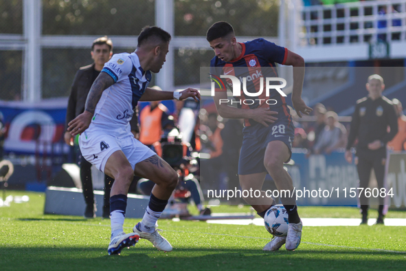 Alexis Cuello of San Lorenzo plays the ball during a match between San Lorenzo and Velez as part of Copa de la Liga 2024 at Estadio Pedro Bi...