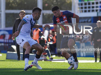 Alexis Cuello of San Lorenzo plays the ball during a match between San Lorenzo and Velez as part of Copa de la Liga 2024 at Estadio Pedro Bi...