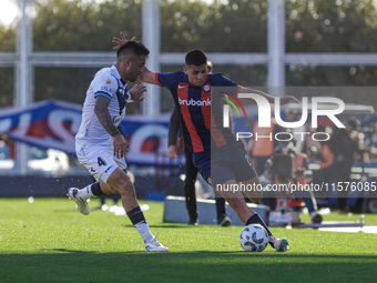 Alexis Cuello of San Lorenzo plays the ball during a match between San Lorenzo and Velez as part of Copa de la Liga 2024 at Estadio Pedro Bi...