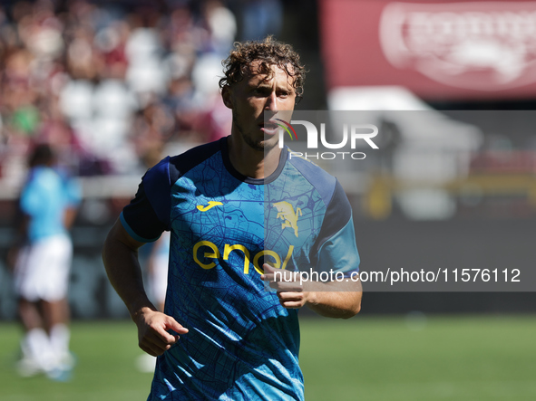 Mergim Vojvoda during the Serie A 2024-2025 match between Torino and Lecce in Torino, Italy, on September 15, 2024 