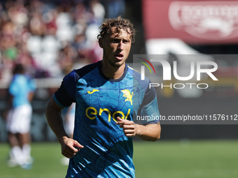 Mergim Vojvoda during the Serie A 2024-2025 match between Torino and Lecce in Torino, Italy, on September 15, 2024 (