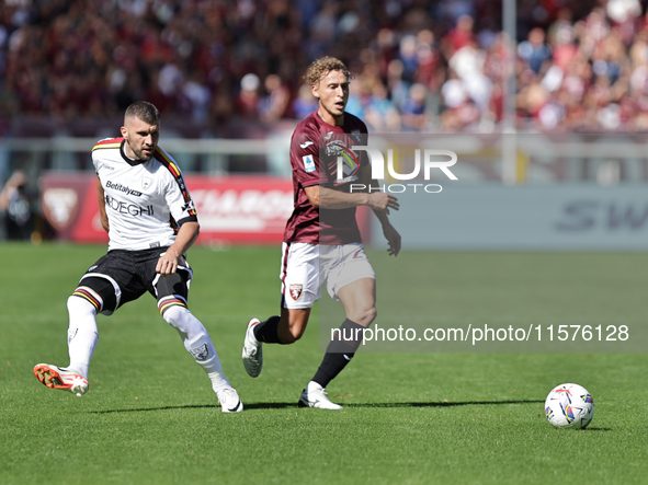 Mergim Vojvoda during the Serie A 2024-2025 match between Torino and Lecce in Torino, Italy, on September 15, 2024 