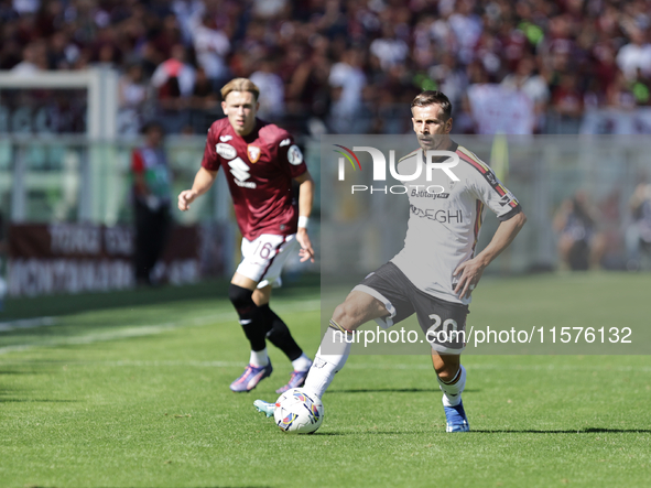 Ylber Ramadani during the Serie A 2024-2025 match between Torino and Lecce in Torino, Italy, on September 15, 2024 