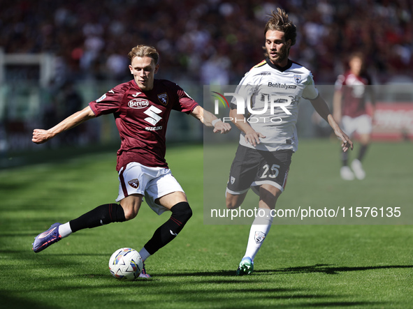 Marcus Pedersen during the Serie A 2024-2025 match between Torino and Lecce in Torino, Italy, on September 15, 2024 