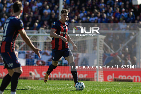 Gaston Campi of San Lorenzo plays the ball during a match between San Lorenzo and Velez as part of Copa de la Liga 2024 at Estadio Pedro Bid...