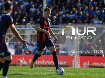 Gaston Campi of San Lorenzo plays the ball during a match between San Lorenzo and Velez as part of Copa de la Liga 2024 at Estadio Pedro Bid...