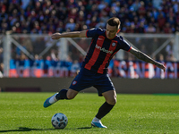 Malcom Braida of San Lorenzo plays the ball during a match between San Lorenzo and Velez as part of Copa de la Liga 2024 at Estadio Pedro Bi...