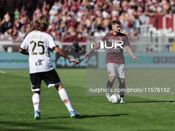 Karol Linetty during the Serie A 2024-2025 match between Torino and Lecce in Torino, Italy, on September 15, 2024 