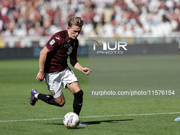 Marcus Pedersen during the Serie A 2024-2025 match between Torino and Lecce in Torino, Italy, on September 15, 2024 