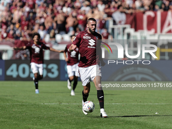 Sebastian Walukiewicz during the Serie A 2024-2025 match between Torino and Lecce in Torino, Italy, on September 15, 2024 (