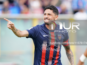 Tommaso D'Orazio of Cosenza celebrates a goal during the Serie B match between Cosenza and Sampdoria at the Stadio ''Gigi Marulla'' in Cosen...