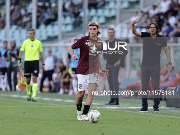 Borna Sosa during the Serie A 2024-2025 match between Torino and Lecce in Torino, Italy, on September 15, 2024 