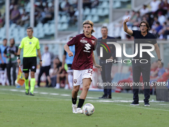 Borna Sosa during the Serie A 2024-2025 match between Torino and Lecce in Torino, Italy, on September 15, 2024 (