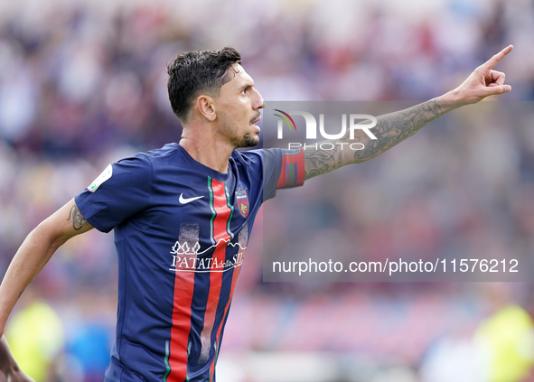 Tommaso D'Orazio of Cosenza celebrates a goal during the Serie B match between Cosenza and Sampdoria at the Stadio ''Gigi Marulla'' in Cosen...