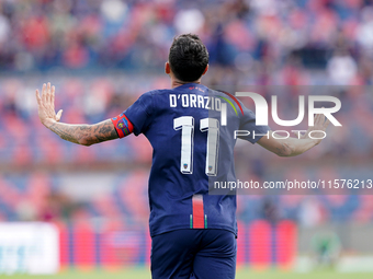 Tommaso D'Orazio of Cosenza celebrates a goal during the Serie B match between Cosenza and Sampdoria at the Stadio ''Gigi Marulla'' in Cosen...