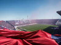 Fans of San Lorenzo cheer for their team before a match between San Lorenzo and Velez as part of Copa de la Liga 2024 at Estadio Pedro Bideg...