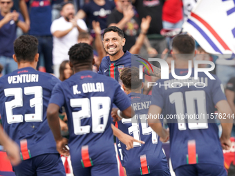 Tommaso D'Orazio of Cosenza celebrates a goal during the Serie B match between Cosenza and Sampdoria at the Stadio ''Gigi Marulla'' in Cosen...