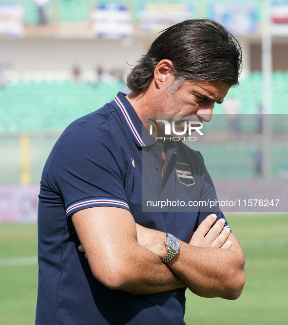 Andrea Sottil, head coach of UC Sampdoria, watches the Serie B match between Cosenza and Sampdoria at the Stadio ''Gigi Marulla'' in Cosenza...