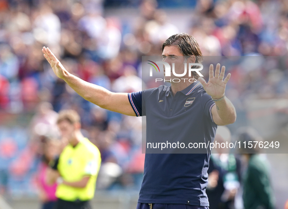 Andrea Sottil, head coach of UC Sampdoria, watches the Serie B match between Cosenza and Sampdoria at the Stadio ''Gigi Marulla'' in Cosenza...