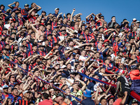 Fans of San Lorenzo cheer for their team during a match between San Lorenzo and Velez as part of Copa de la Liga 2024 at Estadio Pedro Bideg...