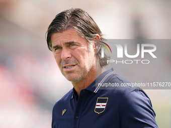 Andrea Sottil, head coach of UC Sampdoria, watches the Serie B match between Cosenza and Sampdoria at the Stadio ''Gigi Marulla'' in Cosenza...