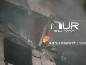 A part of the building is destroyed by a Russian airstrike, in Kharkiv, Ukraine, on September 15, 2024. (