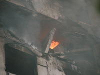 A part of the building is destroyed by a Russian airstrike, in Kharkiv, Ukraine, on September 15, 2024. (